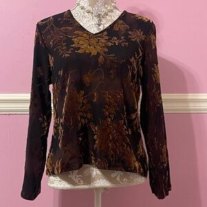 Jaclyn Smith Black Top with Brown Floral Burnout